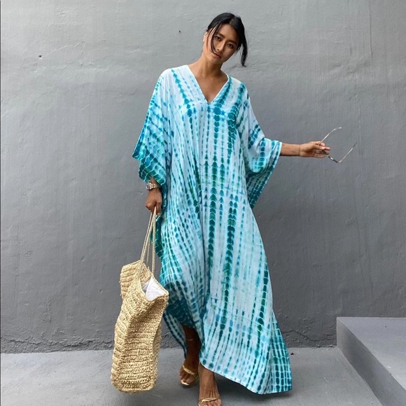 TheDressBluePrint Dresses & Skirts - Boho summer lounge beach tunic coverup one size kaftan dress